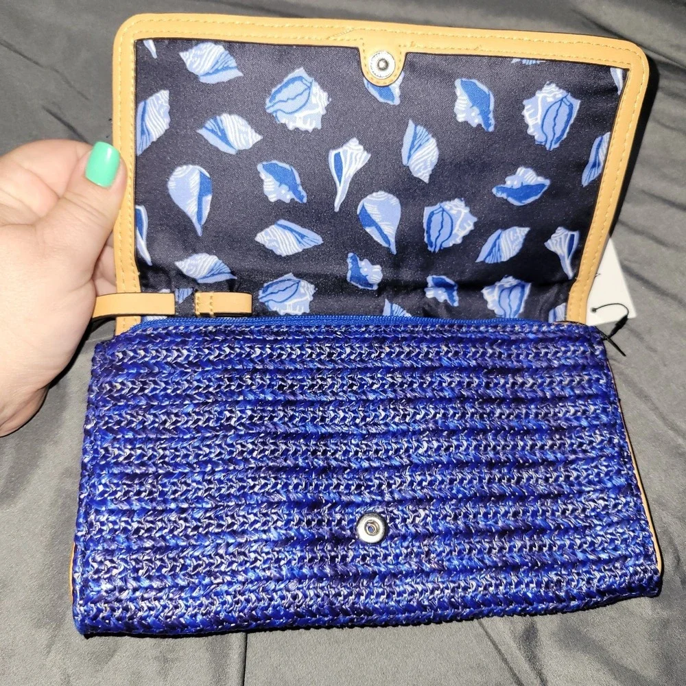 Vera Bradley Straw Beach Wristlet Classic Navy Turtle Reef NWT
